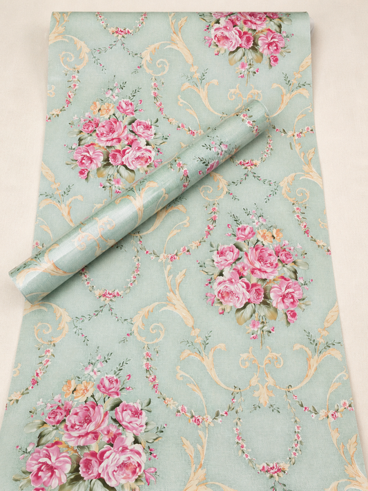 Floral self-adhesive wallpaper roll by Budget Interiors featuring colorful floral pattern for home decor and wall accents.