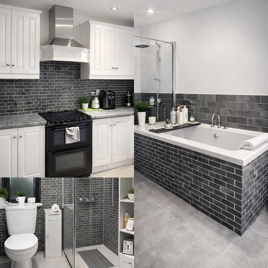 Grey Tile Shower Rolls - Budget Interiors
