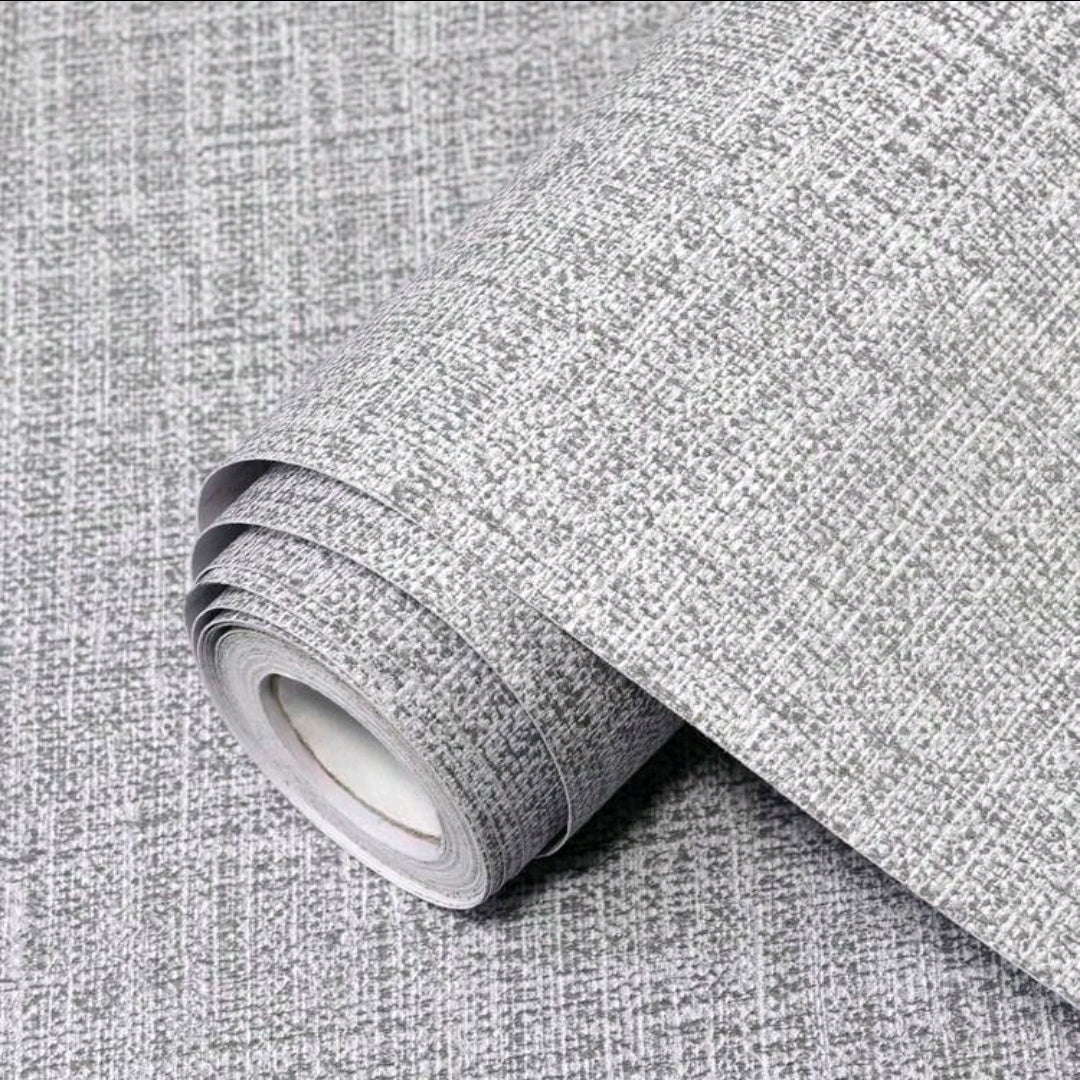 Grey / Cream ( Greige)  Linen Effect Wallpaper
