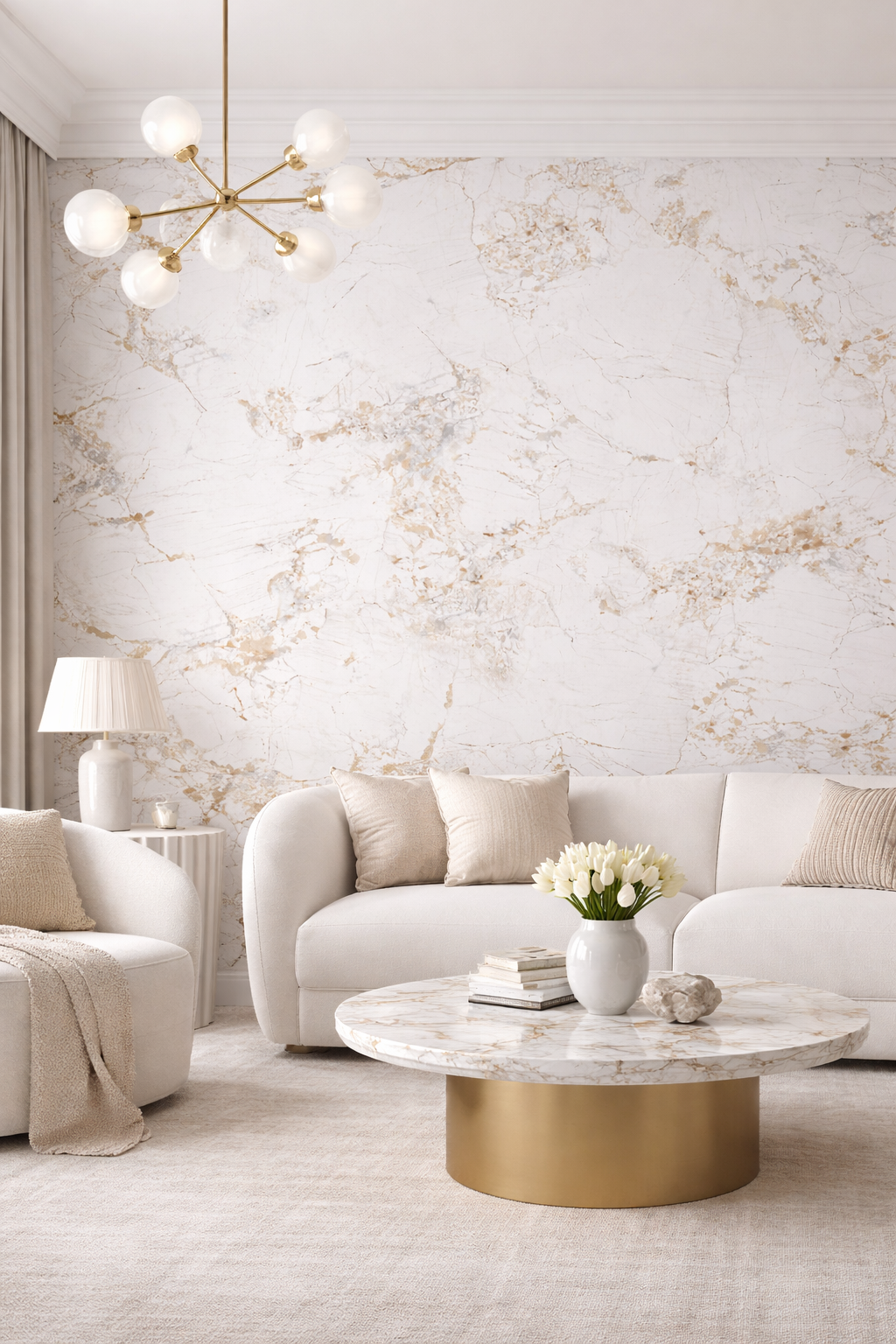 White & Gold Marble, EXTRA LARGE ROLL - Budget Interiors