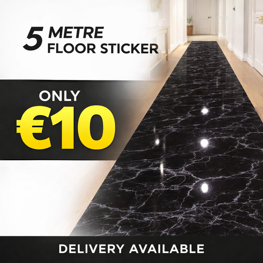 Black marble gloss roll from Budget Interiors, 5 meters long, showcasing a sleek black and gray marbled pattern for interior surfaces.