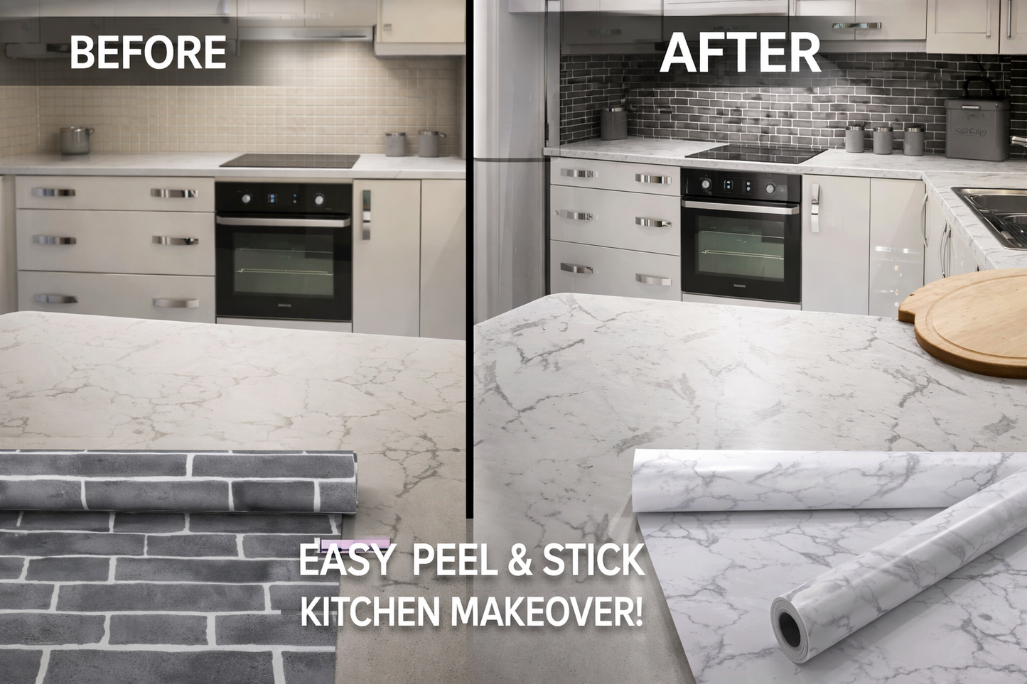 "Twin Pk" Grey Tile & Marble Counters Stick on Rolls