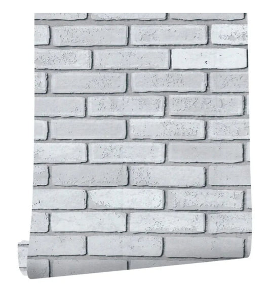 📢White / Grey 3D Brick Wallpaper - Budget Interiors