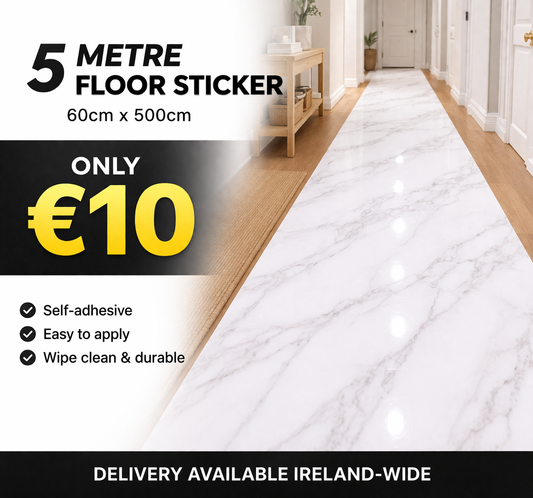 White marble floor sticker by Budget Interiors featuring realistic marble pattern for durable home or office flooring decor.