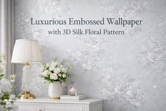 GREY & SILVER  FLORAL LUXURIOUS WALLPAPER (Thicker Roll) - Budget Interiors