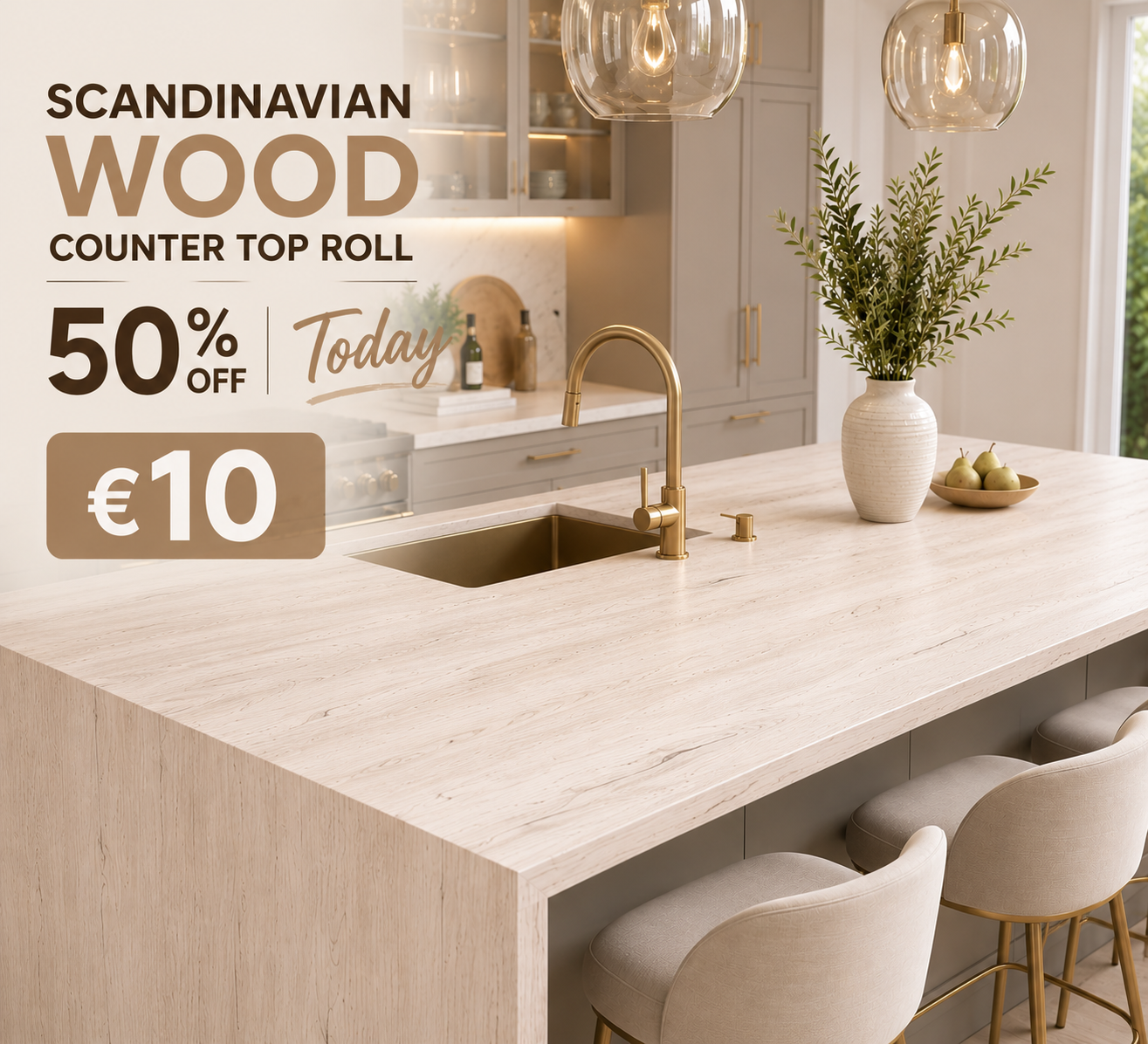 Scandinavian self-adhesive wallpaper roll from Budget Interiors with a modern geometric pattern in neutral tones.