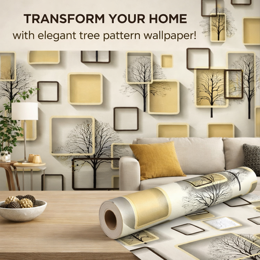 Beige textured wallpaper feature roll from Budget Interiors, showcasing a subtle pattern and rich texture.
