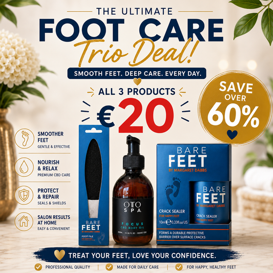 Foot care deal featuring various foot care products from Budget Interiors, including creams, tools, and accessories for healthy feet.