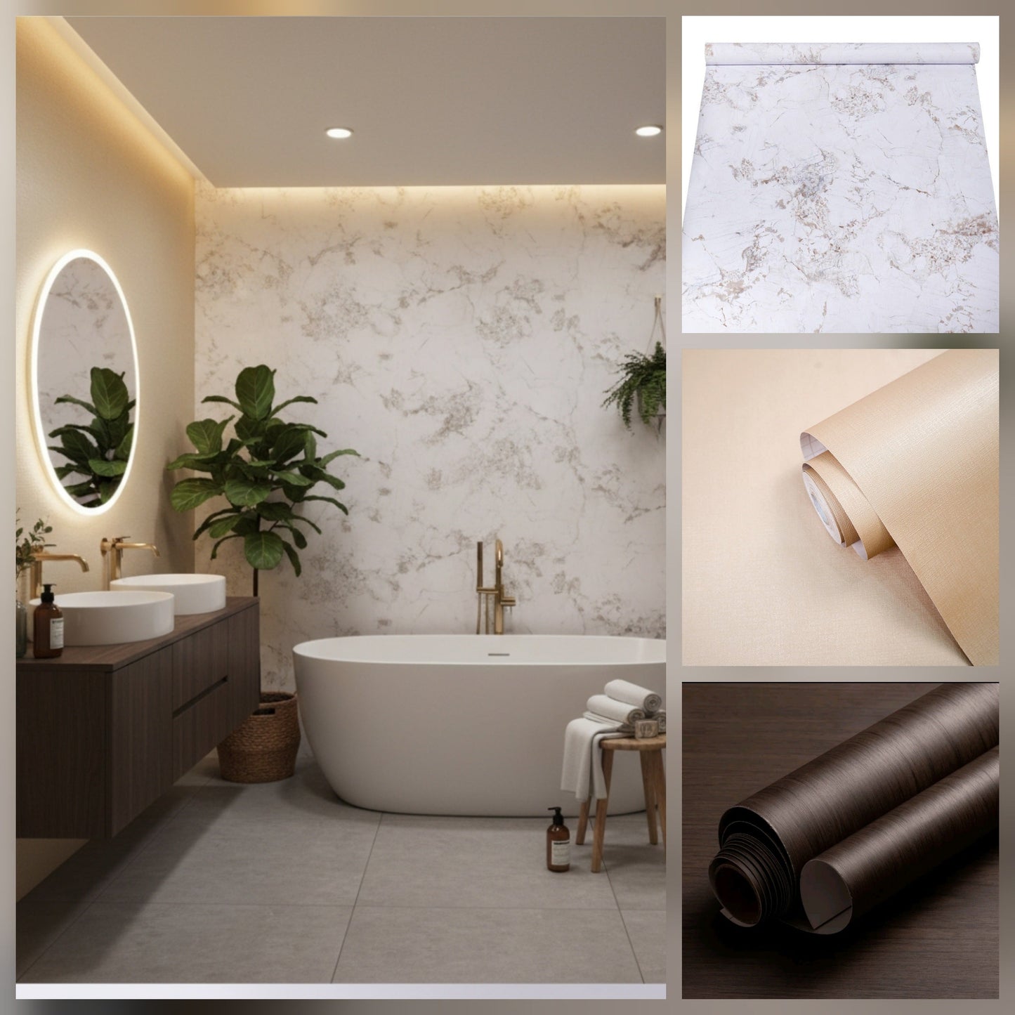3pk Bathroom Makeover Offer Marble , Gold , & Wooden Roll