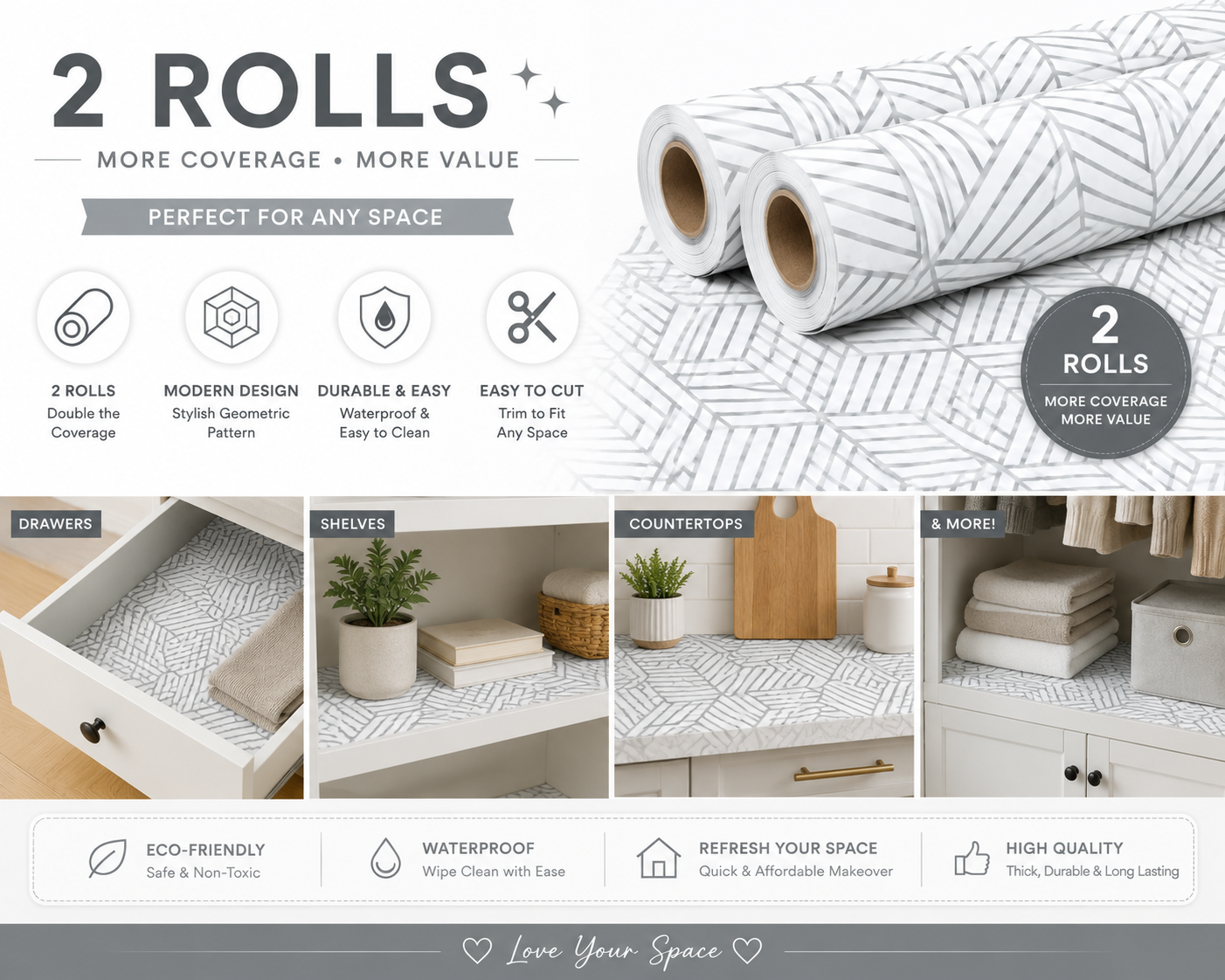 2 x Rolls Self Adhesive White & Silver