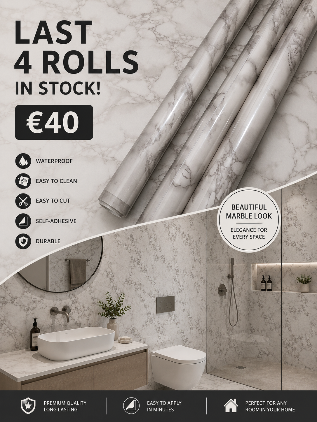 Marble Rolls pk of 4  Cream & Grey