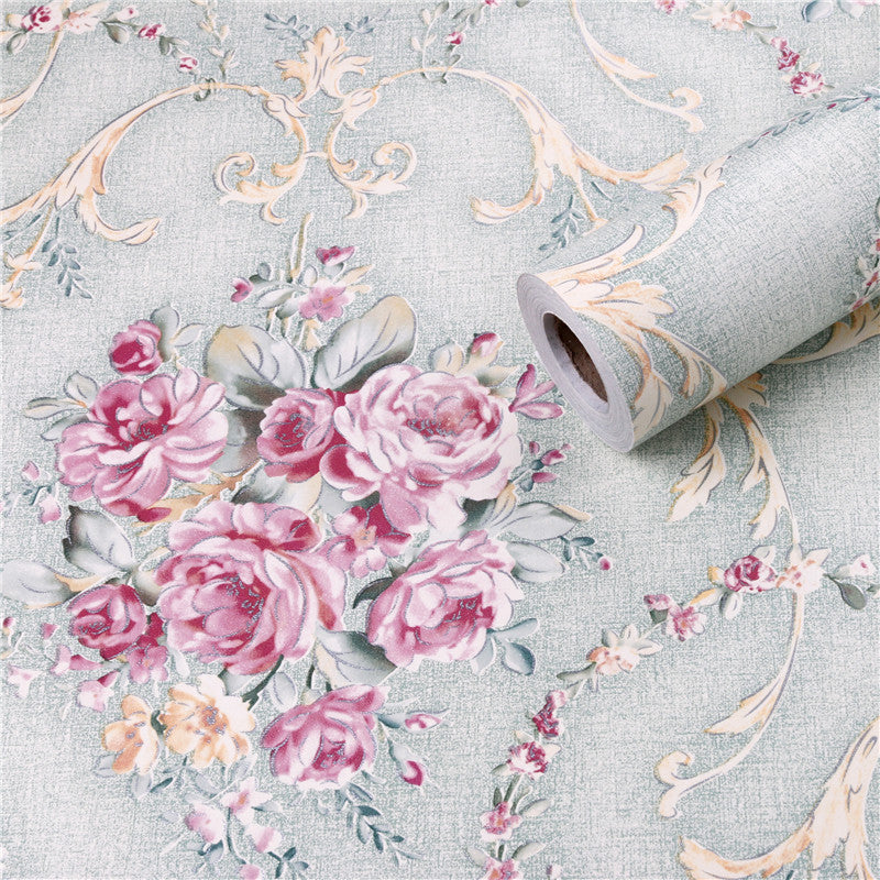 Green / Pink Vintage Floral Wallpaper Self adhesive