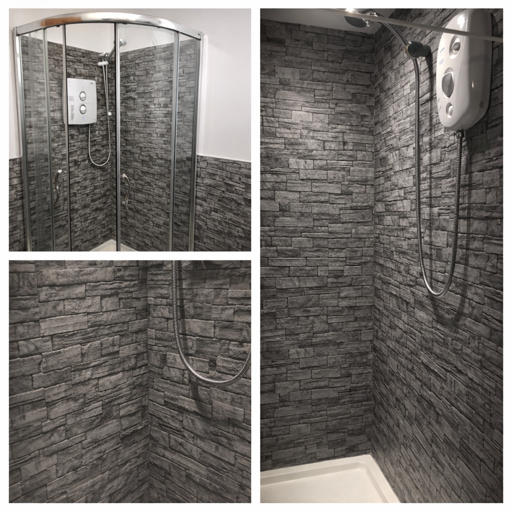 Grey Brick / Stone Self-Adhesive Roll Designed For Showers 🚿 - Budget Interiors