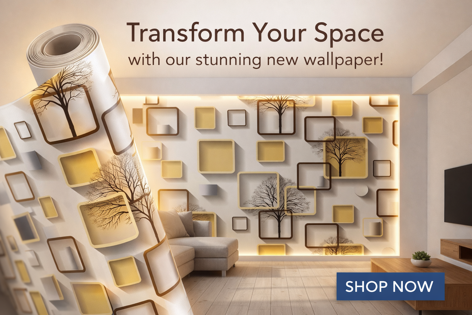 Feature Wall Beige / Cream & Gold - Budget Interiors