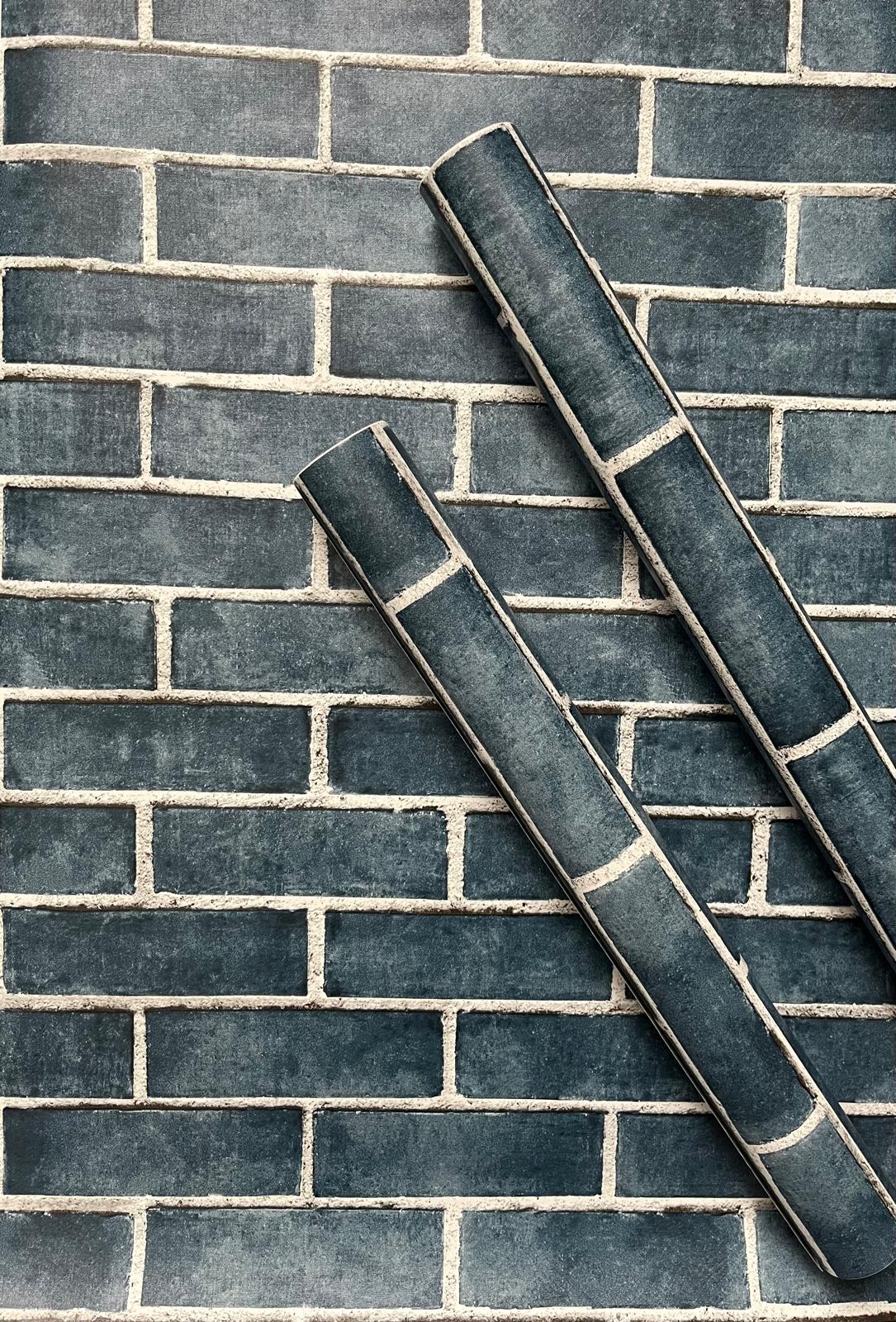 Navy Brick Wallpaper