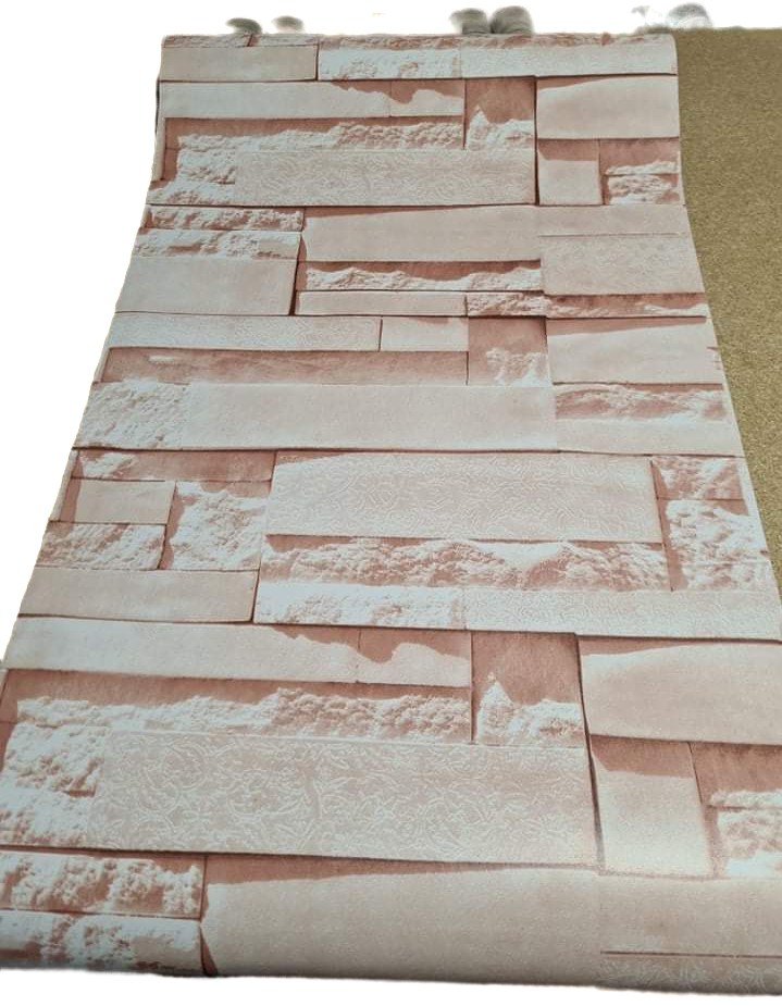 Peach 3D Brick Effect Wallpaper