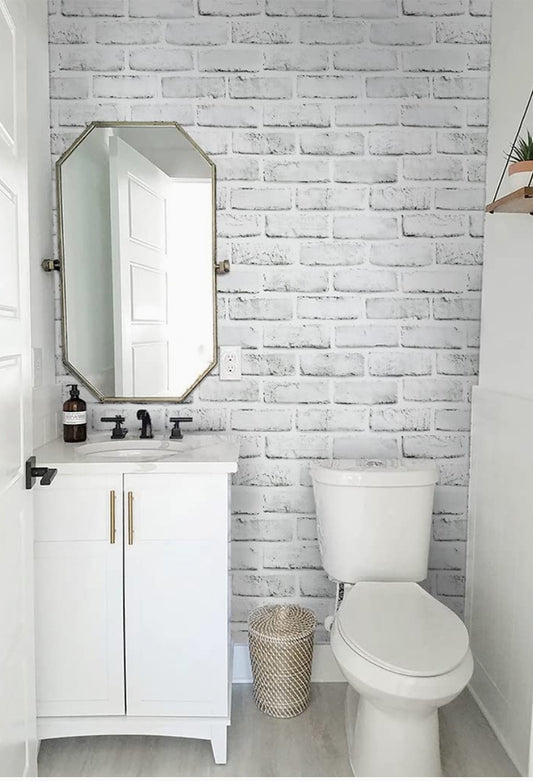 White Brick Stick On Bathroom Wallpaper